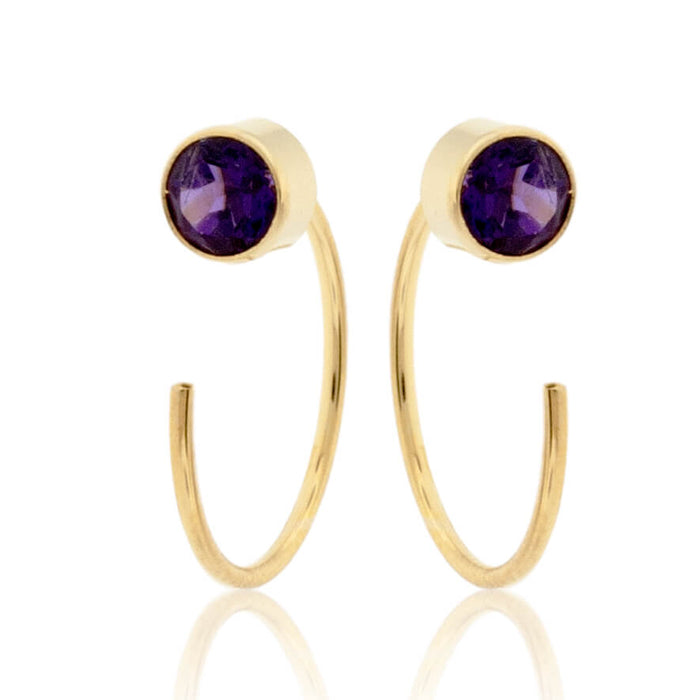 Bezel Set Amethyst Reverse Hoop Earrings - Park City Jewelers