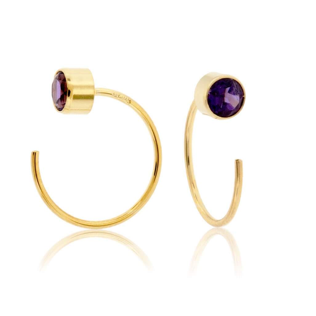 Bezel Set Amethyst Reverse Hoop Earrings - Park City Jewelers
