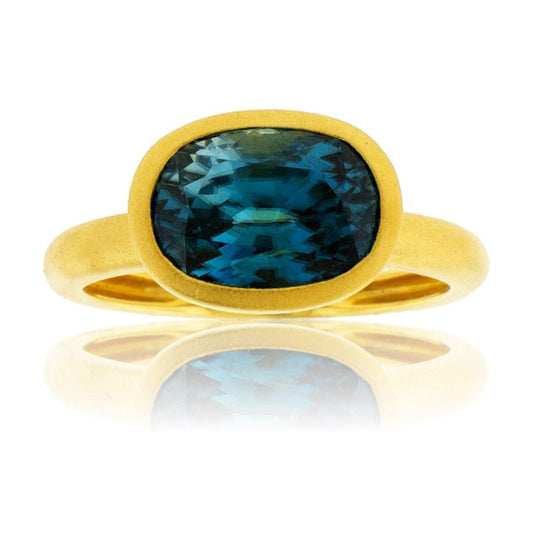 Bezel Set Modified Cushion-Cut Blue Zircon Yellow Gold Ring - Park City Jewelers