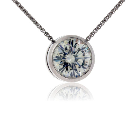 Bezel Set Round Moissanite Slide Pendant - Park City Jewelers