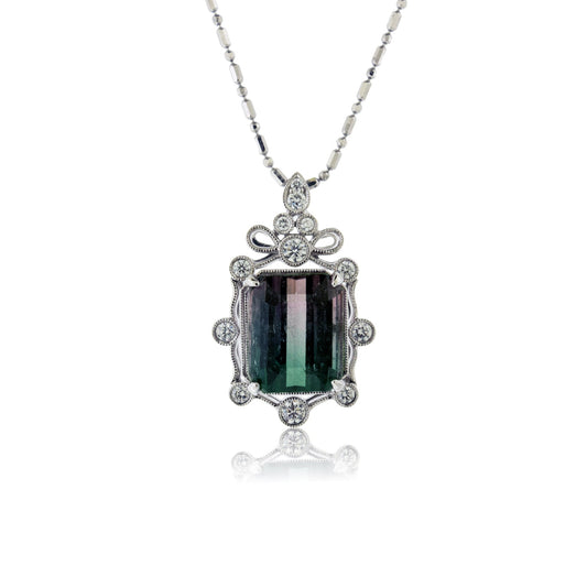 Bi-Color Tourmaline and Diamond Accented Vintage Style Pendant - Park City Jewelers