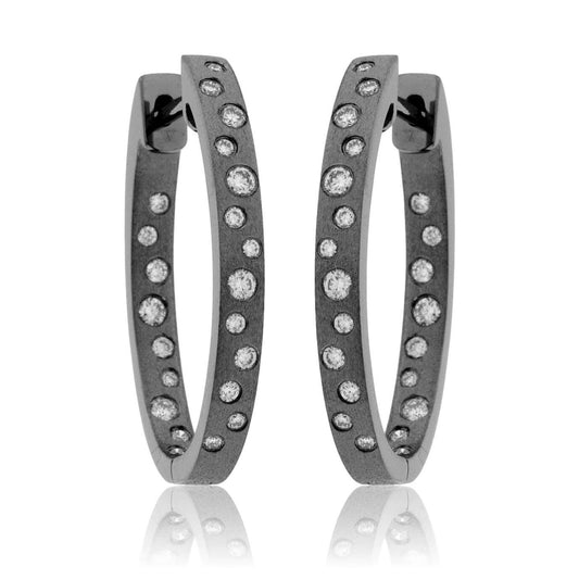 Black Gold Satin Finish Flush Set Diamond Hoop Earrings - Park City Jewelers