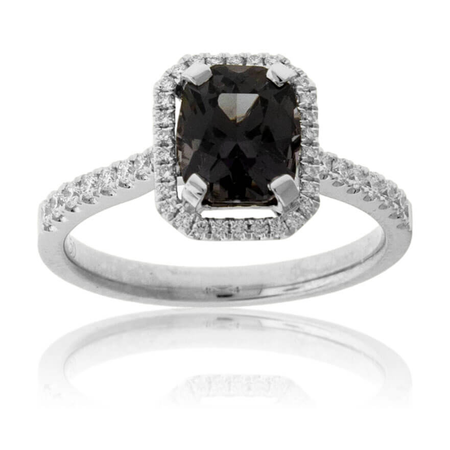 Black-Gray Fancy Cut Spinel & Diamond Halo Ring - Park City Jewelers