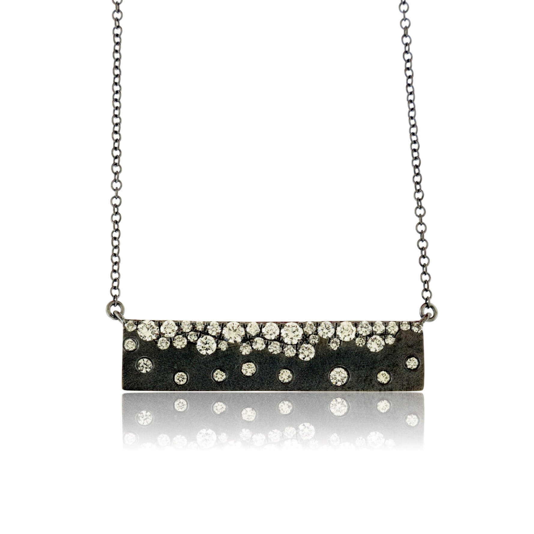 Black Plated Gold Satin Finish Flush Set Diamond Bar Necklace - Park City Jewelers