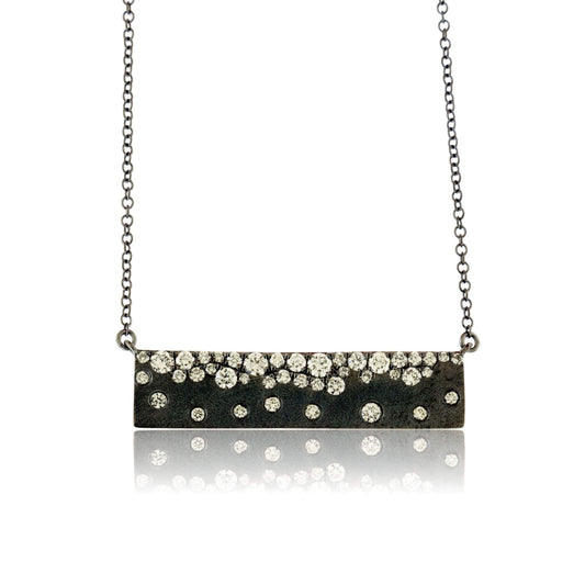 Black Plated Gold Satin Finish Flush Set Diamond Bar Necklace - Park City Jewelers