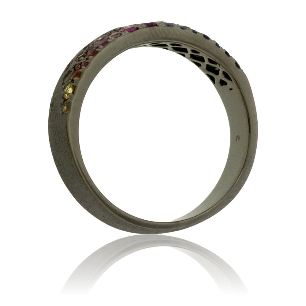 Black Plated Gold Satin Finish Flush Set Sapphire & Tsavorite Ring - Park City Jewelers