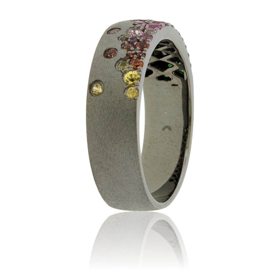 Black Plated Gold Satin Finish Flush Set Sapphire & Tsavorite Ring - Park City Jewelers