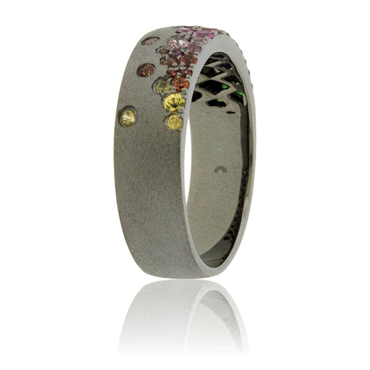 Black Plated Gold Satin Finish Flush Set Sapphire & Tsavorite Ring - Park City Jewelers
