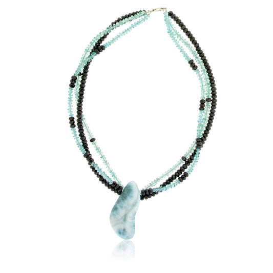 Black Spinel, Apatite & Larimar Beaded Necklace - Park City Jewelers