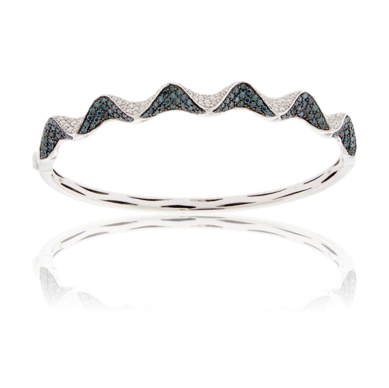 Blue and White Diamond Triangular Ribbon Bangle Bracelet - Park City Jewelers