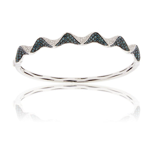 Blue and White Diamond Triangular Ribbon Bangle Bracelet - Park City Jewelers