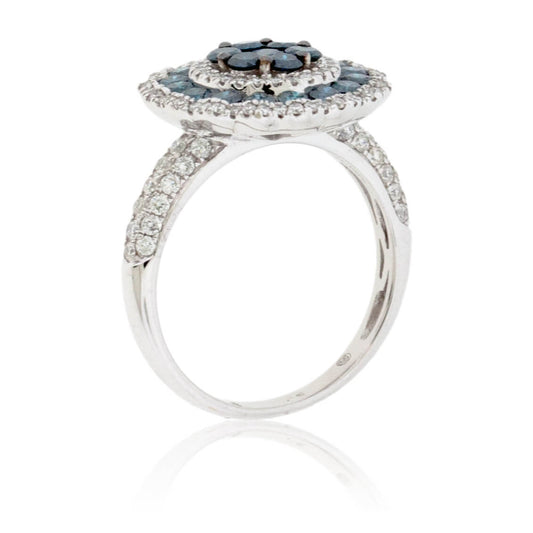 Blue Diamond and Diamond Blooming Halo Style Ring - Park City Jewelers