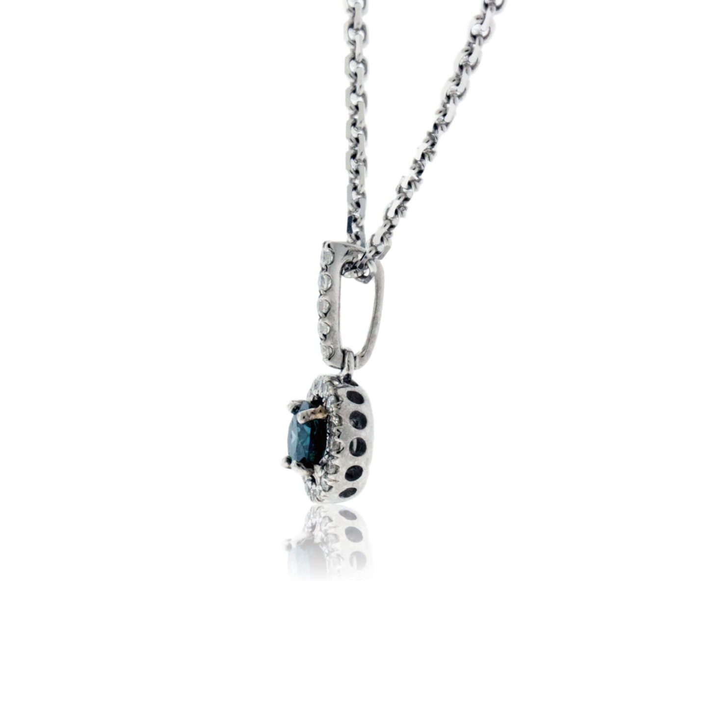 Blue Diamond and Diamond Halo Pendant - Park City Jewelers