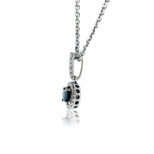 Blue Diamond and Diamond Halo Pendant - Park City Jewelers