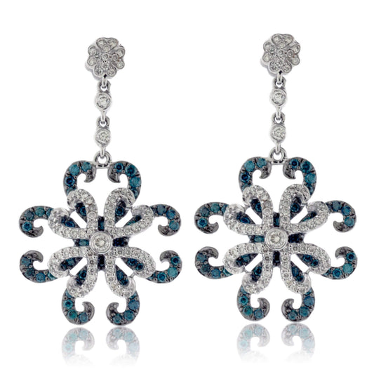 Blue Diamond & Diamond Dangle Earrings - Park City Jewelers