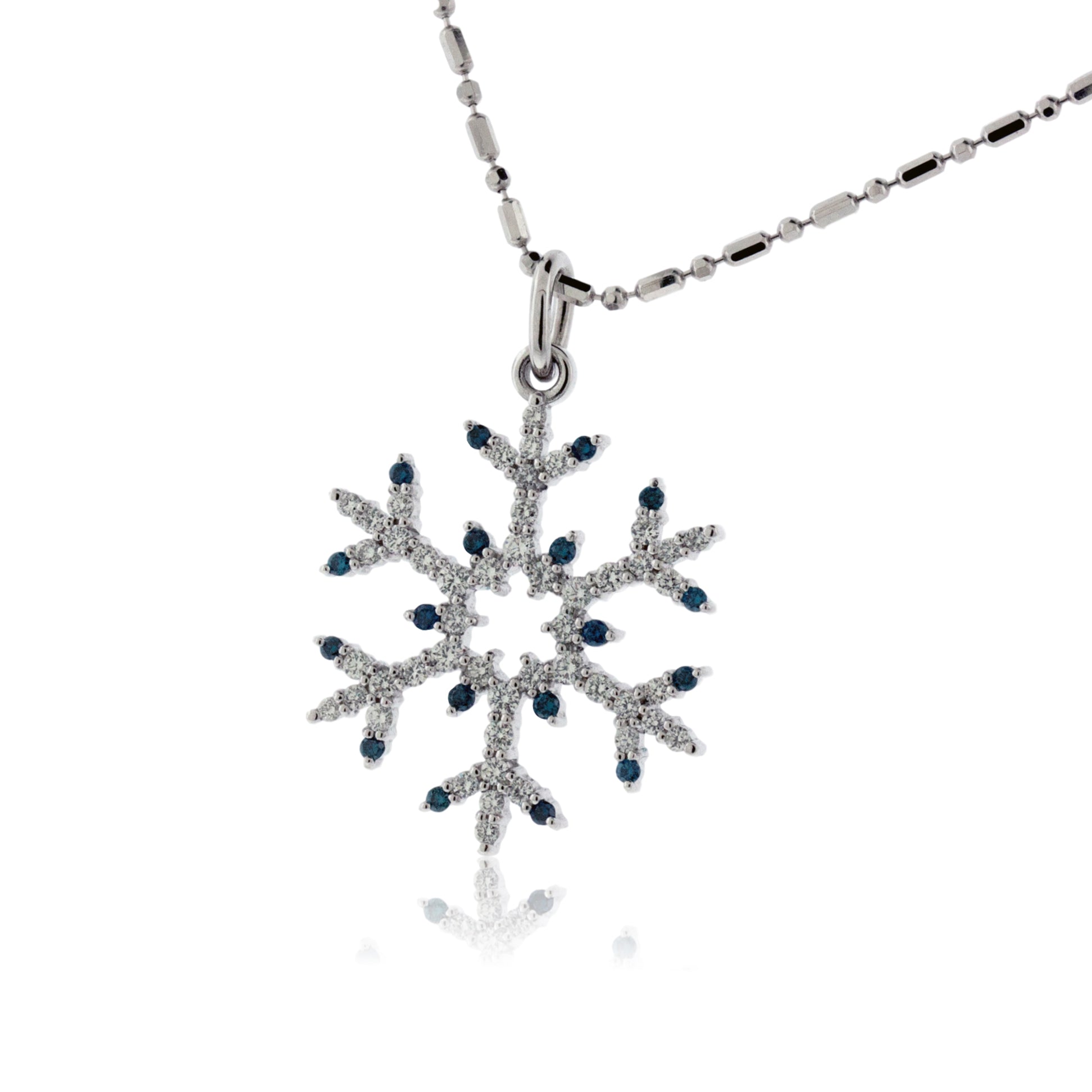 Blue Diamond Tipped Half Carat Pave Diamond Snowflake Necklace