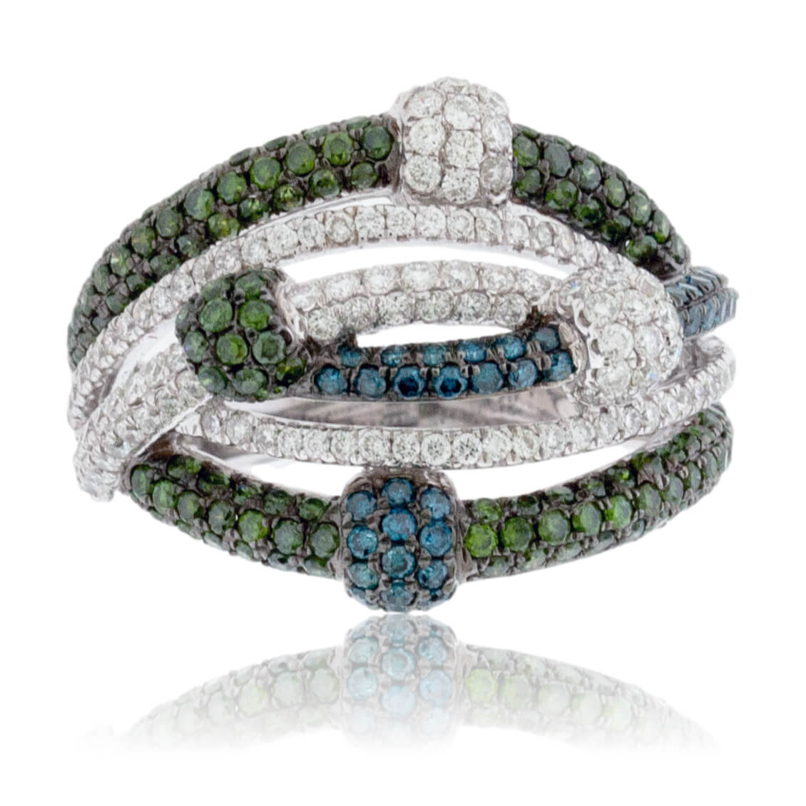 Blue, Green & White Diamond Interlaced Ring - Park City Jewelers