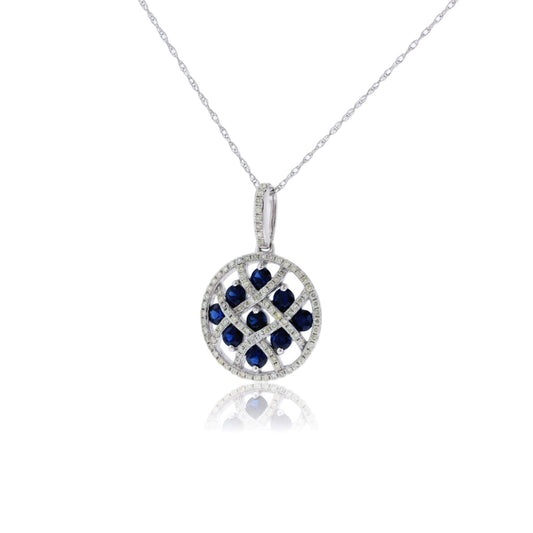 Blue Sapphire and Diamond Halo Circle Pendant - Park City Jewelers