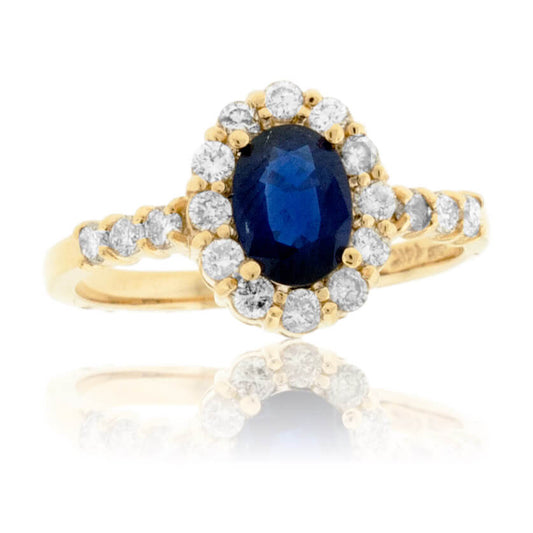 Blue Sapphire and Diamond Halo Ring - Park City Jewelers