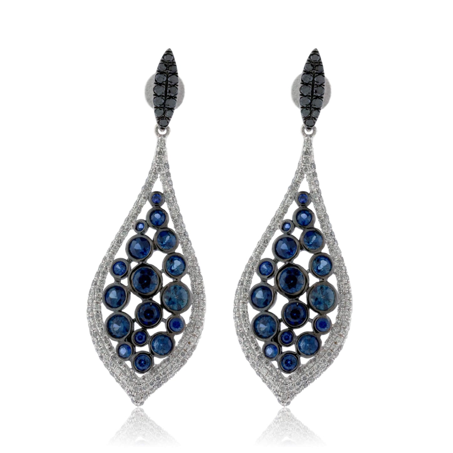 Blue Sapphire, Black Diamond & Diamond Dangle Earrings - Park City Jewelers
