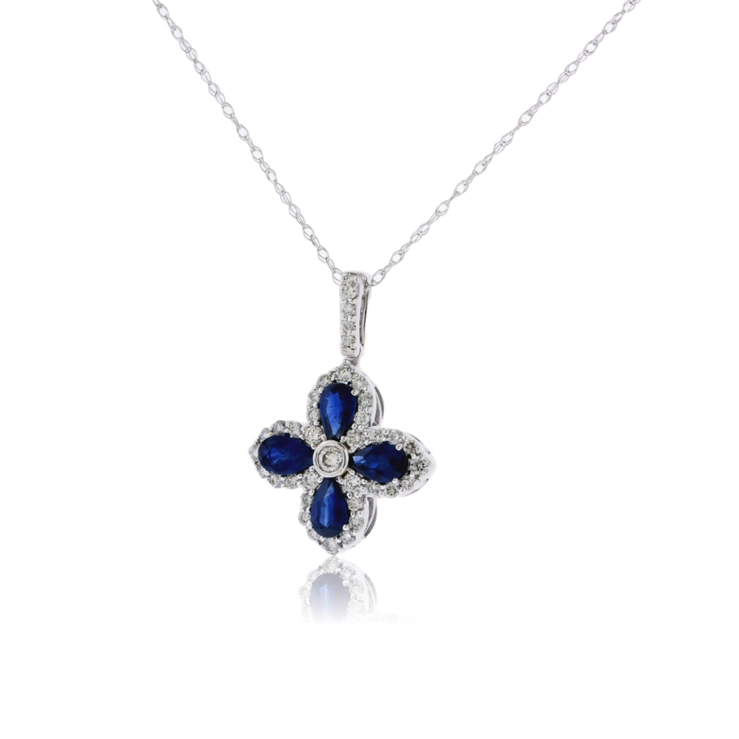 Blue Sapphire Chandelier Pendant with Diamond Halos - Park City Jewelers