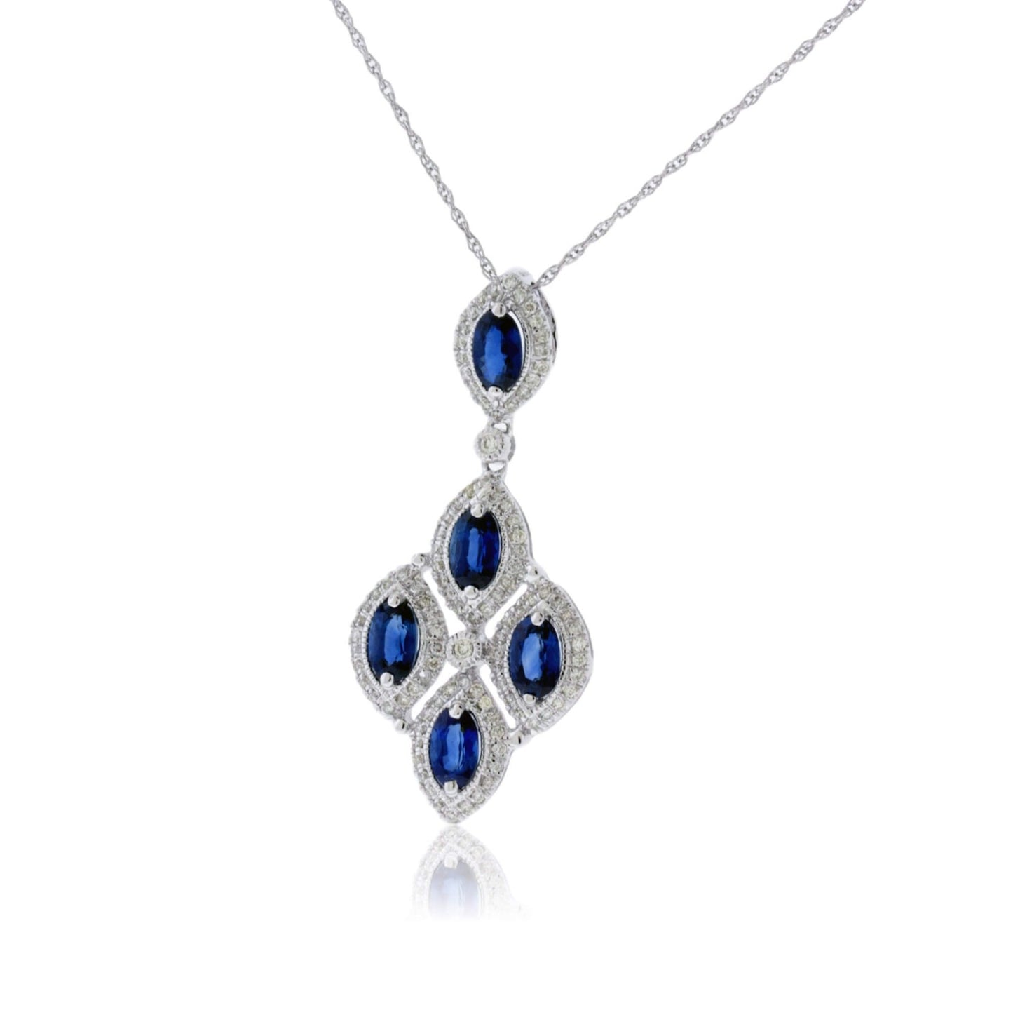 Blue Sapphire Chandelier Pendant with Diamond Halos - Park City Jewelers