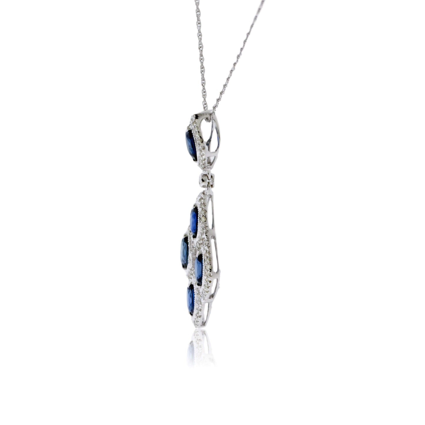 Blue Sapphire Chandelier Pendant with Diamond Halos - Park City Jewelers