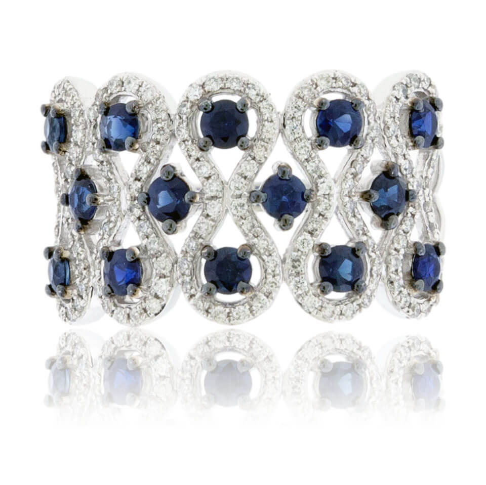 Blue Sapphire & Diamond Alternating Rows Ring - Park City Jewelers
