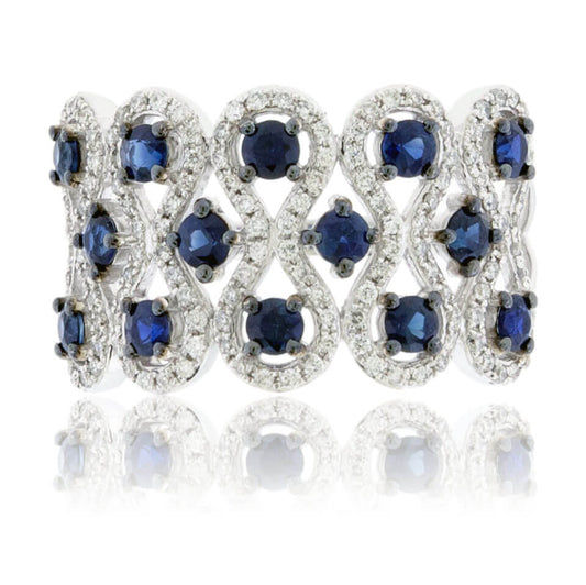 Blue Sapphire & Diamond Alternating Rows Ring - Park City Jewelers