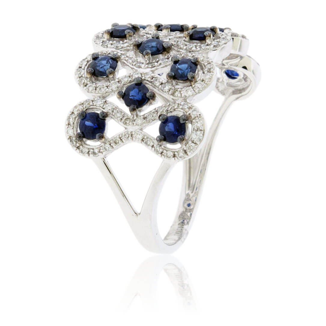 Blue Sapphire & Diamond Alternating Rows Ring - Park City Jewelers