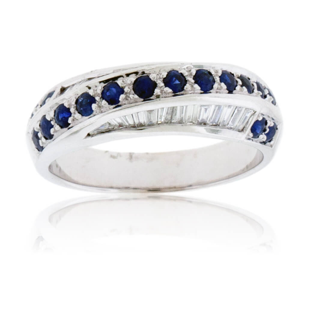 Blue Sapphire & Diamond Alternating Twist Ring - Park City Jewelers