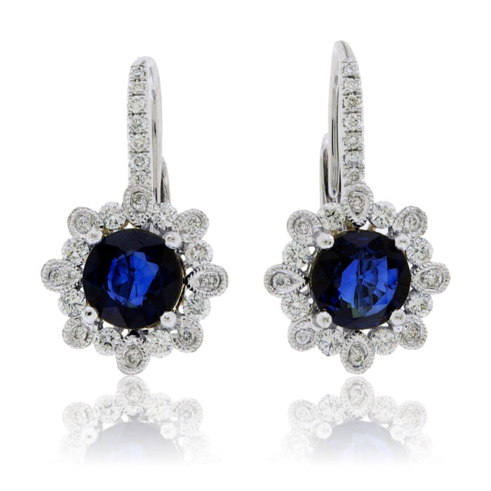 Blue Sapphire & Diamond Bubble Halo Drop Earrings - Park City Jewelers