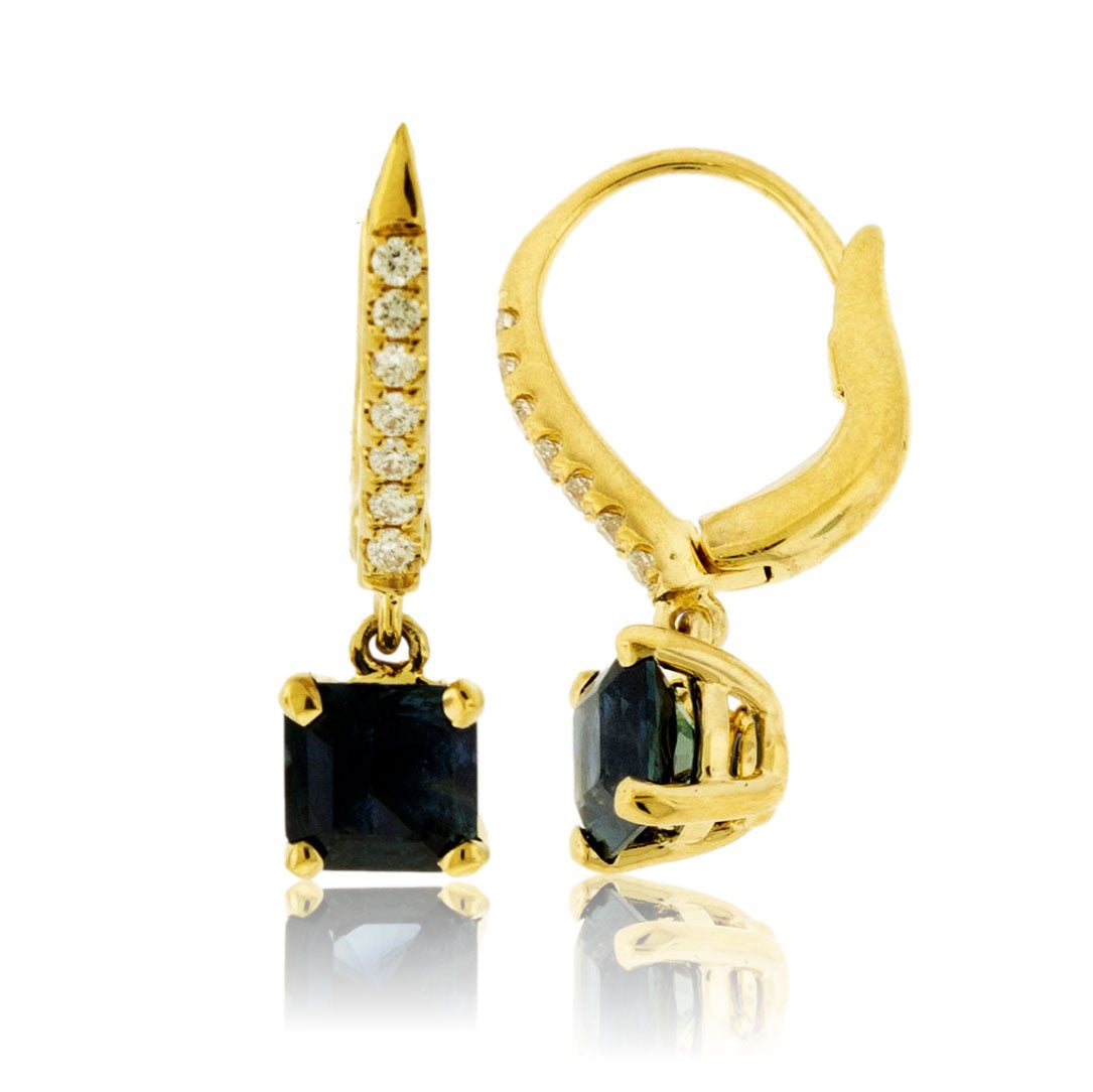 Blue Sapphire & Diamond Drop Earrings - Park City Jewelers