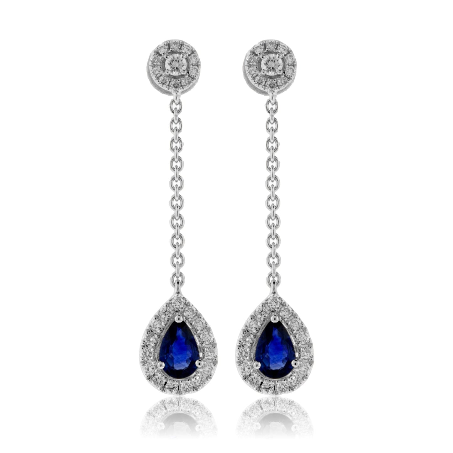 Blue Sapphire & Diamond Drop Halo Earrings - Park City Jewelers