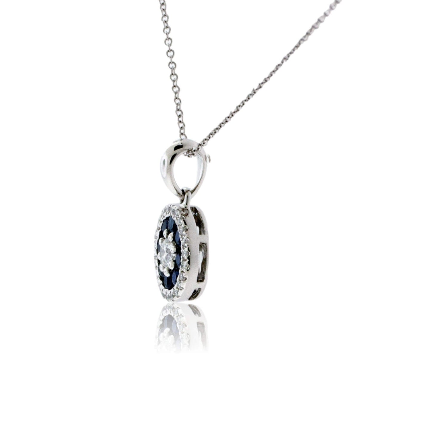 Blue Sapphire & Diamond Halo Pendant - Park City Jewelers