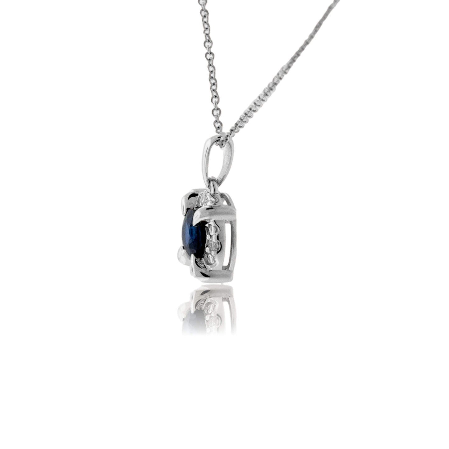 Blue Sapphire & Diamond Halo Pendant - Park City Jewelers
