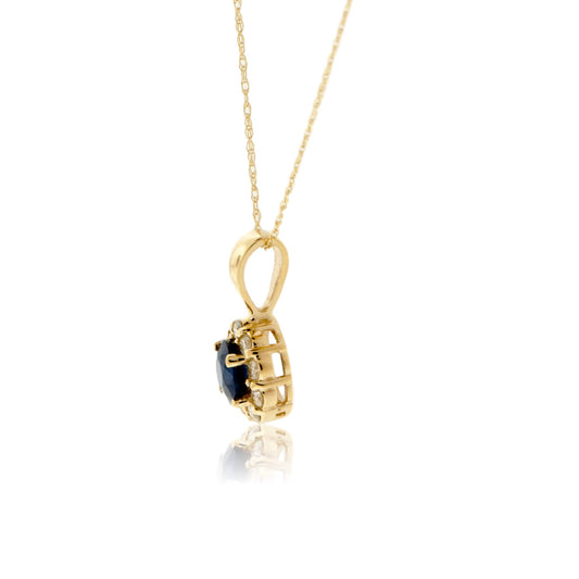 Blue Sapphire & Diamond Halo Pendant w/Chain - Park City Jewelers
