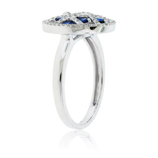 Blue Sapphire & Diamond Lattice Style Circle Ring - Park City Jewelers