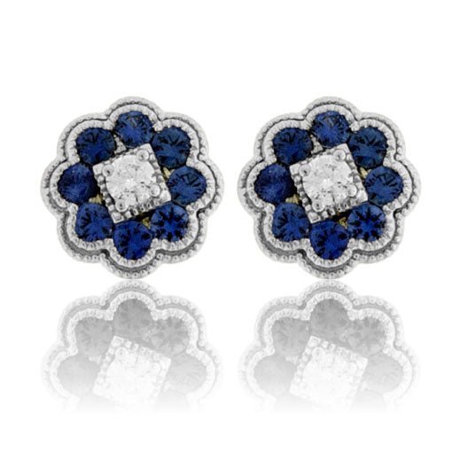 Blue Sapphire & Diamond Milgrain Halo Stud Earrings - Park City Jewelers