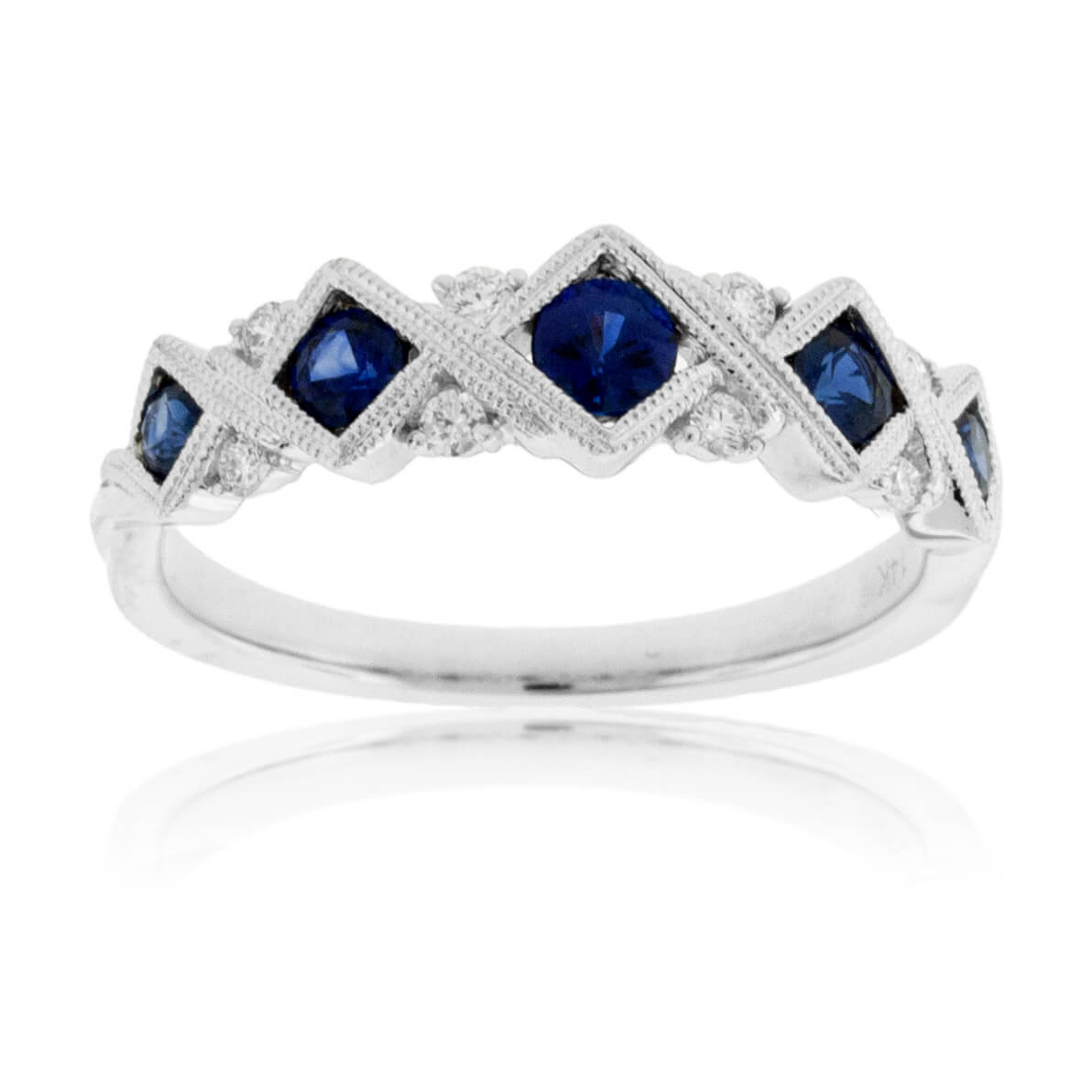 Blue Sapphire & Diamond Milgrain Style Band - Park City Jewelers
