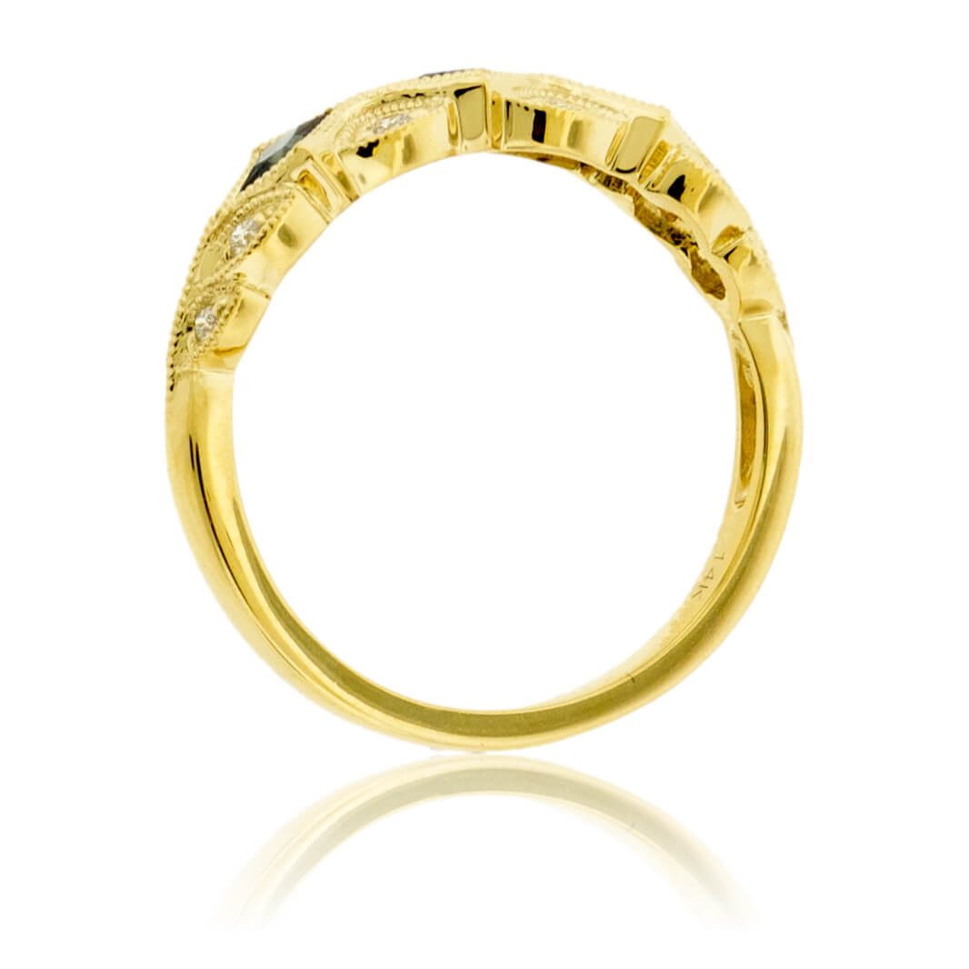 Blue Sapphire & Diamond Milgrain Style Band - Park City Jewelers