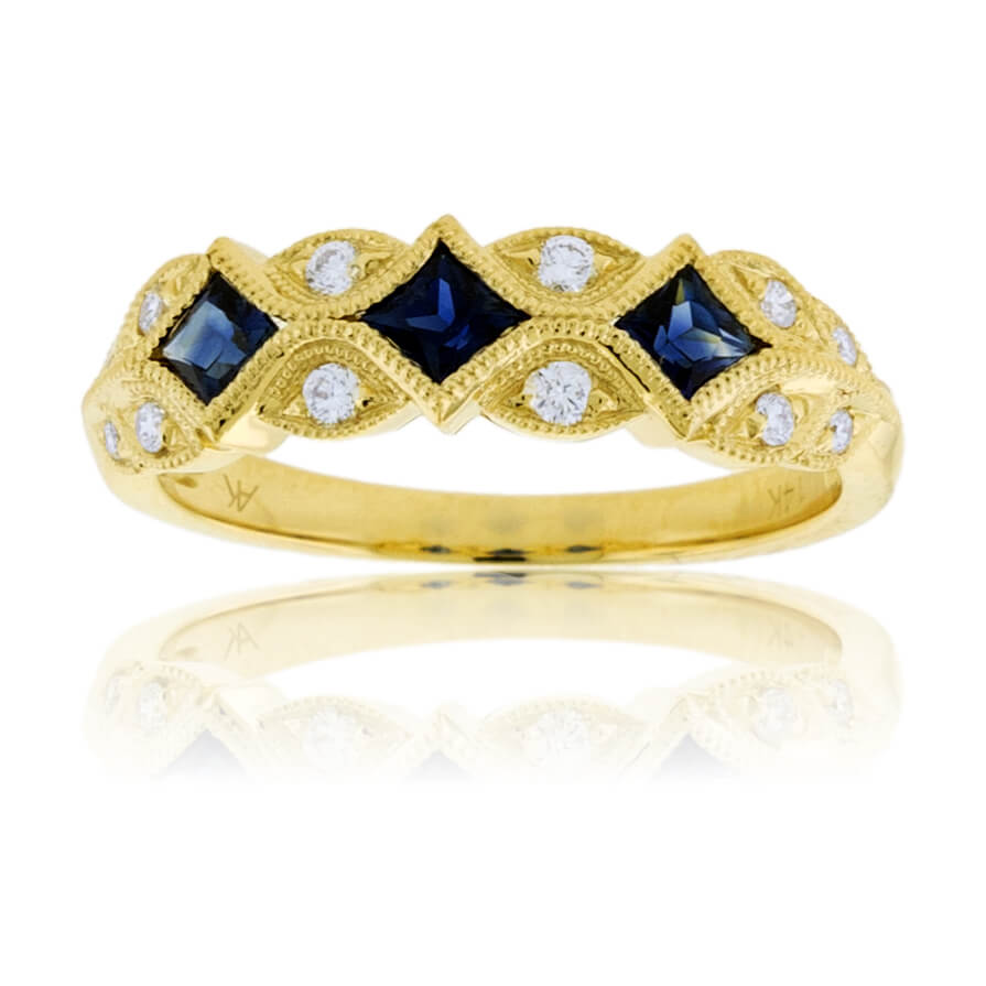 Blue Sapphire & Diamond Milgrain Style Band - Park City Jewelers