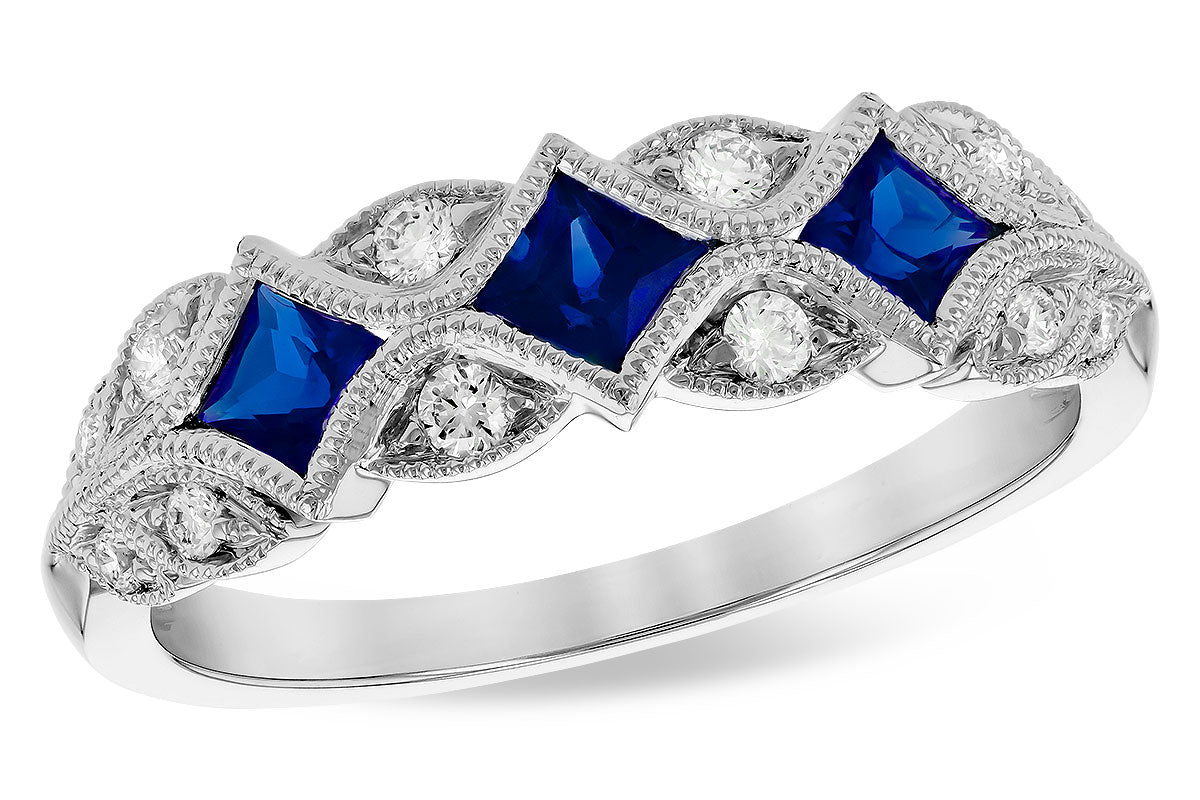 Blue Sapphire & Diamond Milgrain Style Band - Park City Jewelers