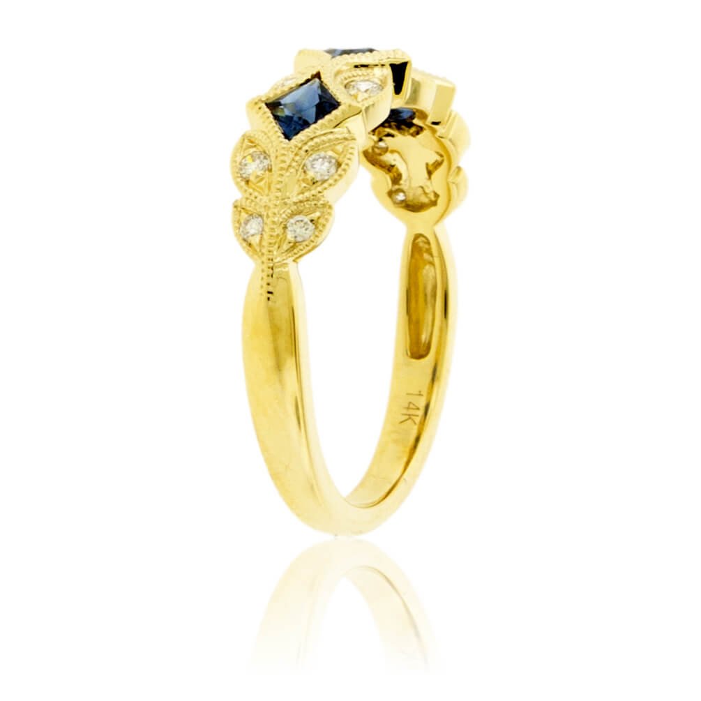 Blue Sapphire & Diamond Milgrain Style Band - Park City Jewelers