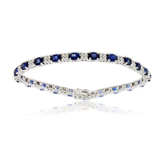 Blue Sapphire & Diamond Tennis Style Bracelet - Park City Jewelers
