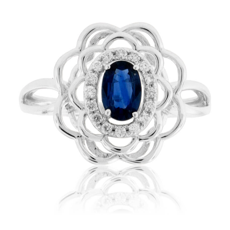 Blue Sapphire & Flower Style Ring - Park City Jewelers