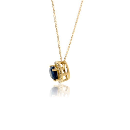 Blue Sapphire & Hidden Bail Diamond Halo Pendant w/Chain - Park City Jewelers
