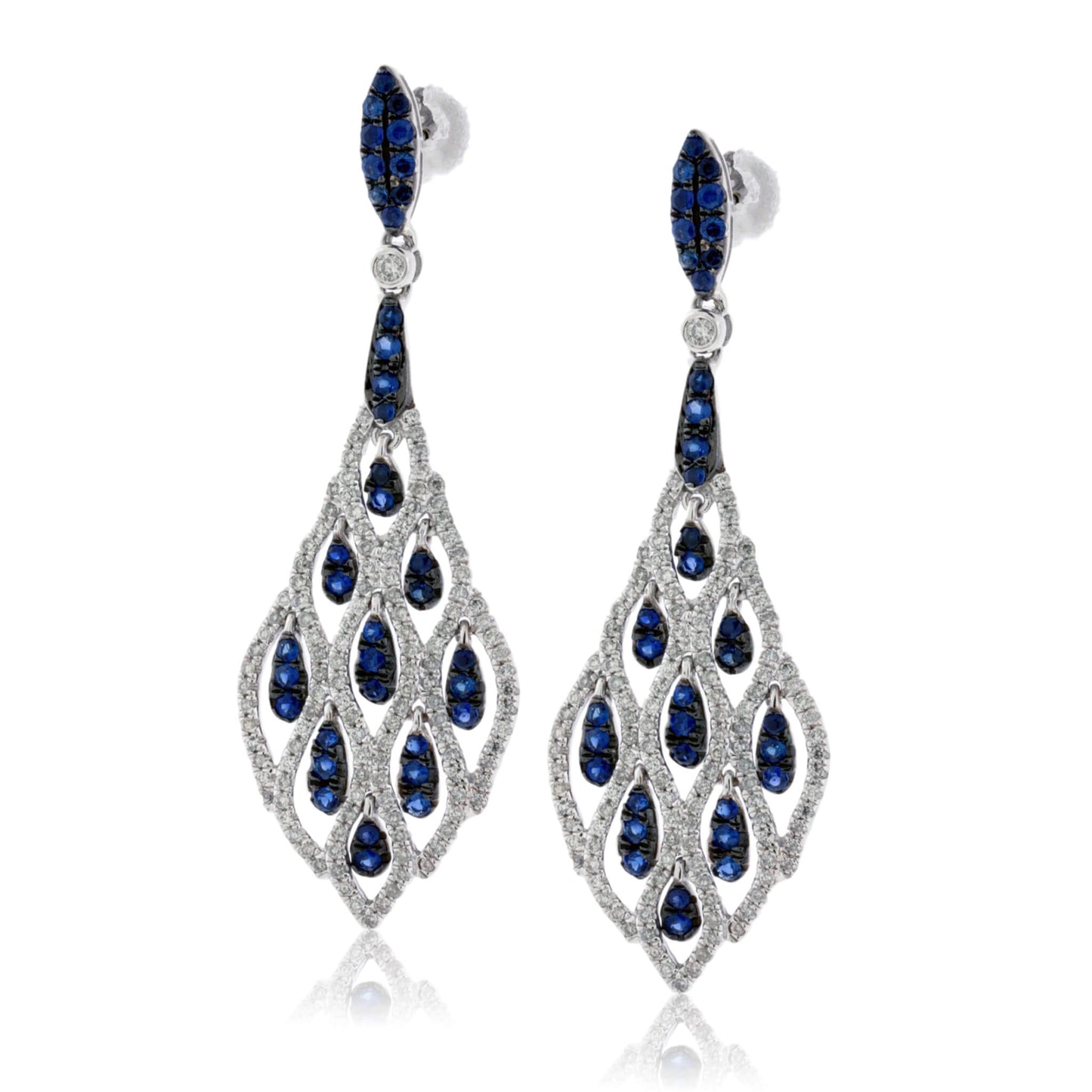 Blue Sapphire with Black Rhodium & Diamond Dangle Earrings - Park City Jewelers