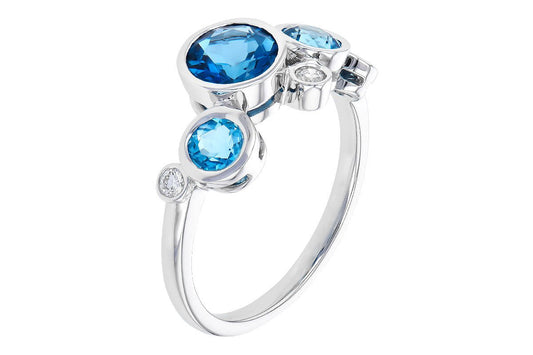 Blue Topaz & Diamond Bezel Bubble Ring - Park City Jewelers