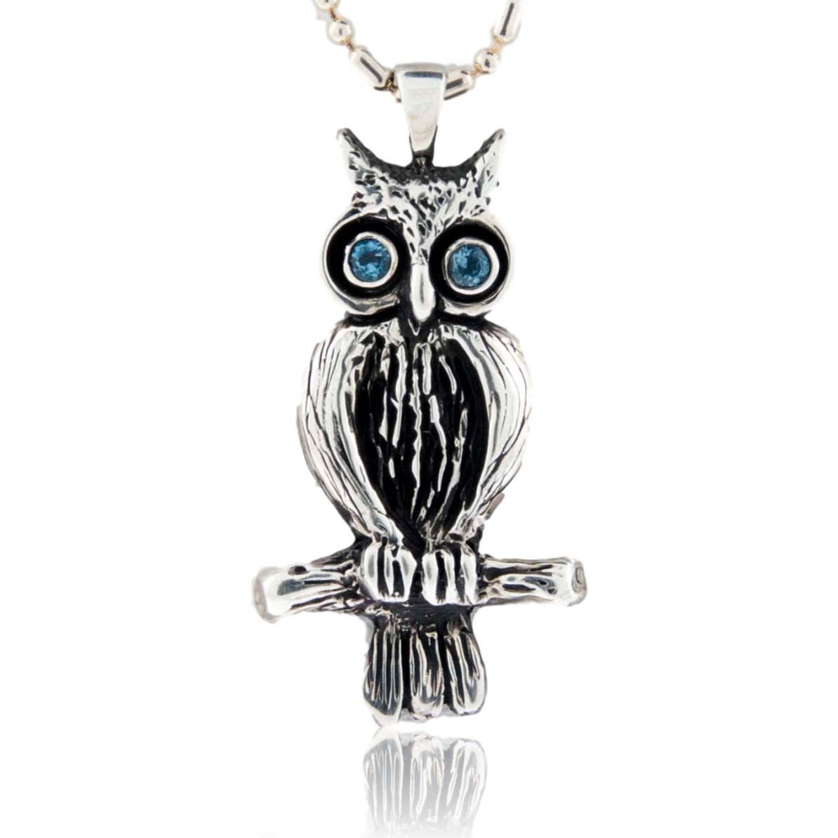 Blue Topaz Eyed Owl Pendant - Park City Jewelers